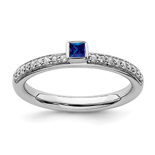 Sapphire And Diamond Stone Stack Ring Band In Sterling Silver